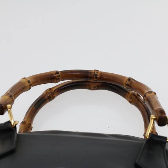 GUCCI Bamboo Hand Bag Leather 2way Black Auth 45974 - Picture 14 of 16